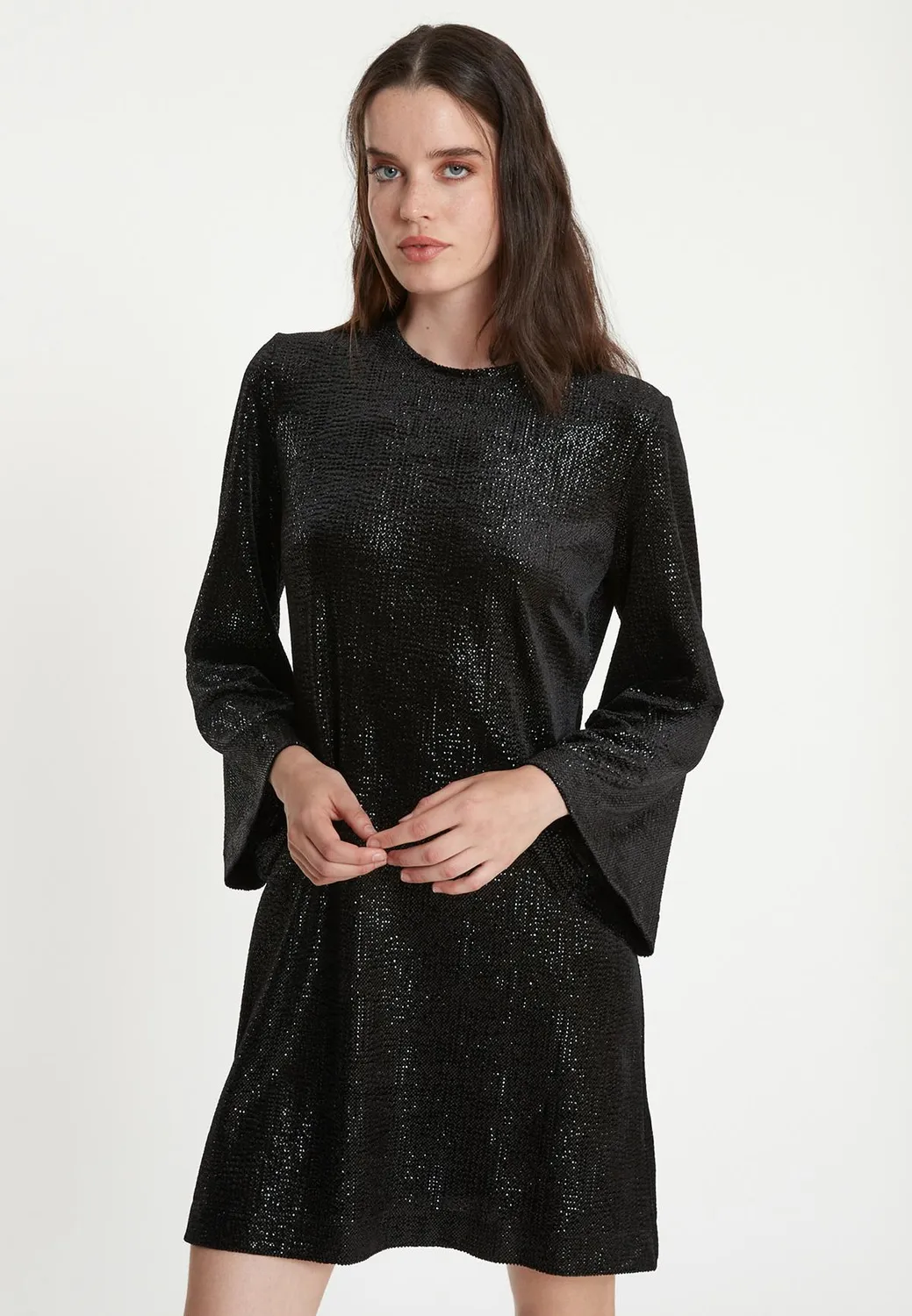 Ana Alcazar Taja abito cocktail nero paillettes