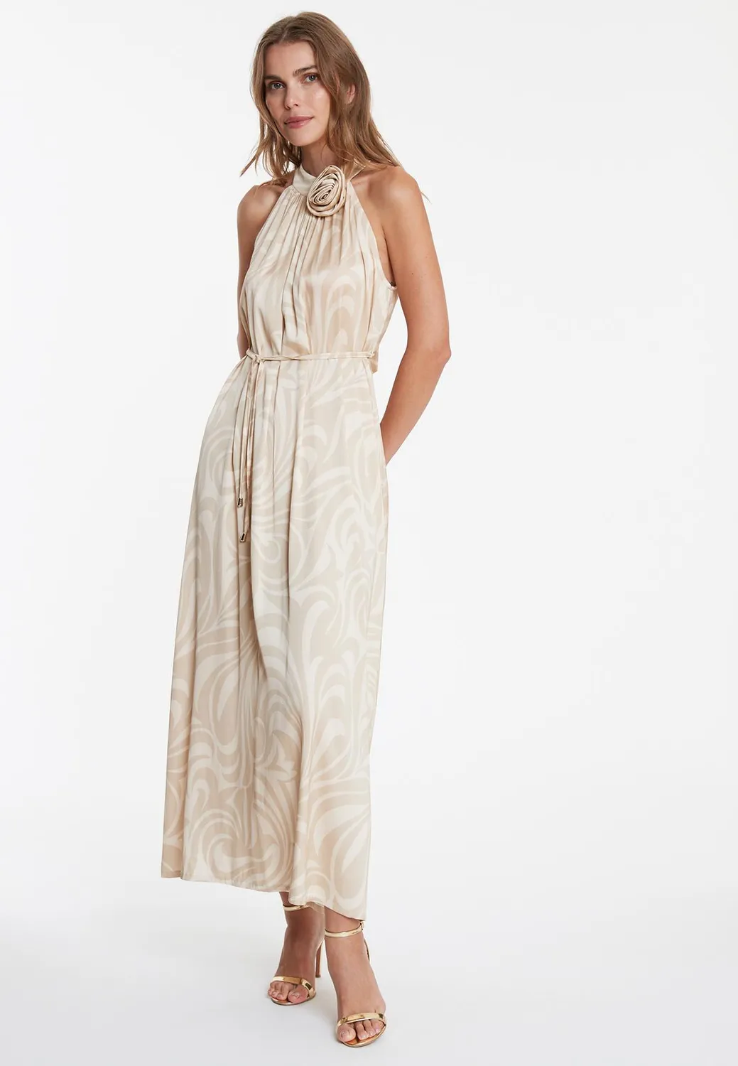 Ana Alcazar Wapina abito maxi halter beige impero
