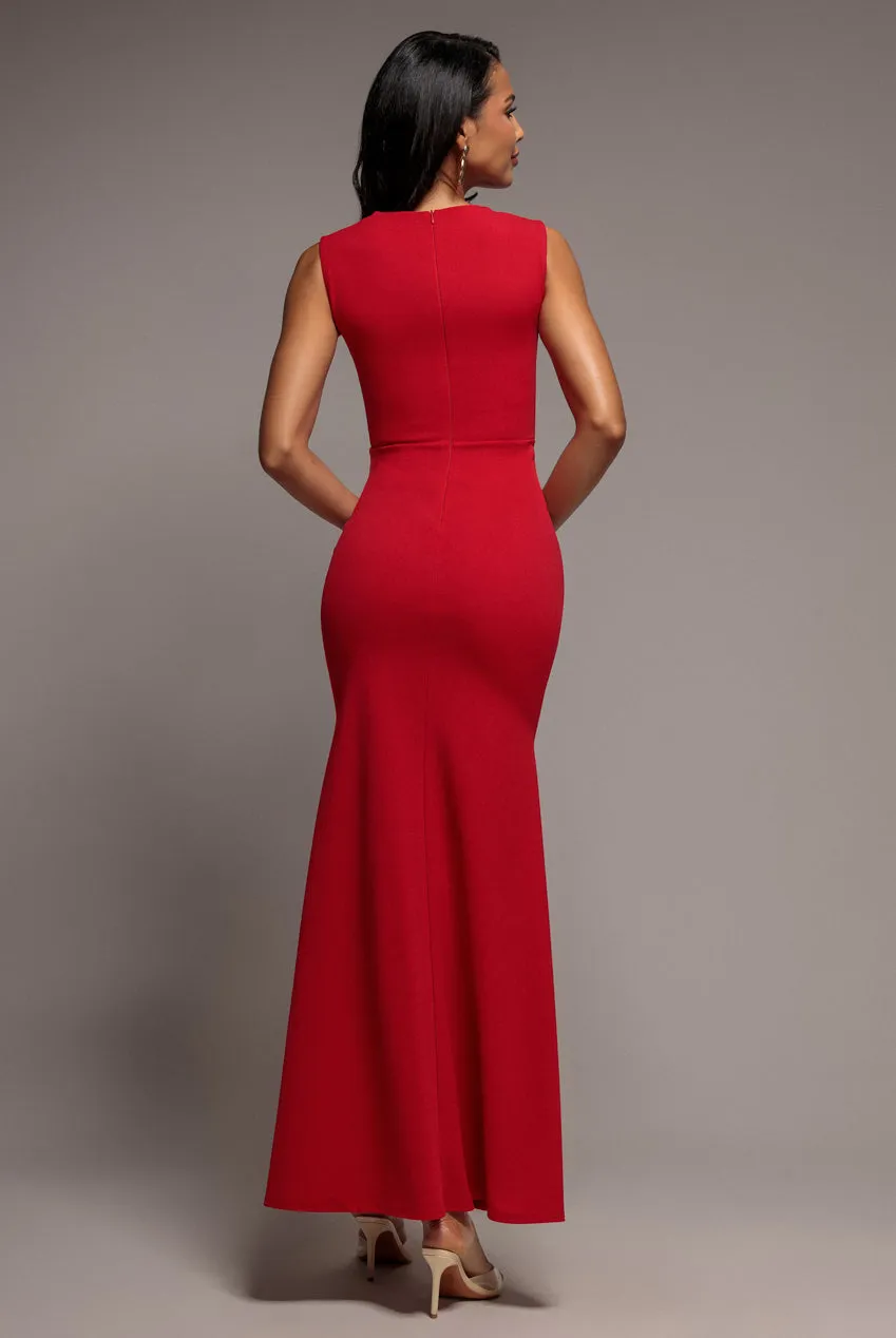 Goddiva Scuba Crepe abito maxi rosso scollo quadrato