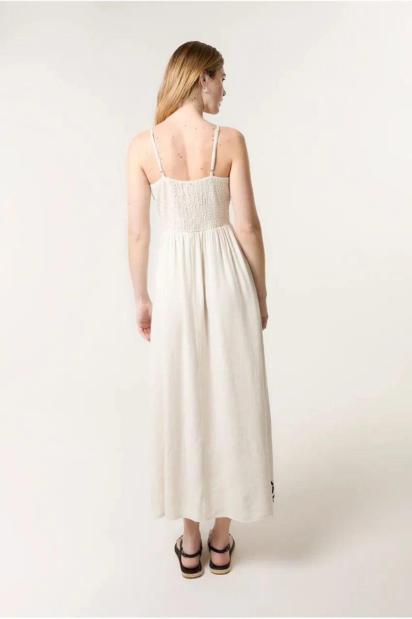 Blue Vanilla Embroidered abito maxi avorio lino