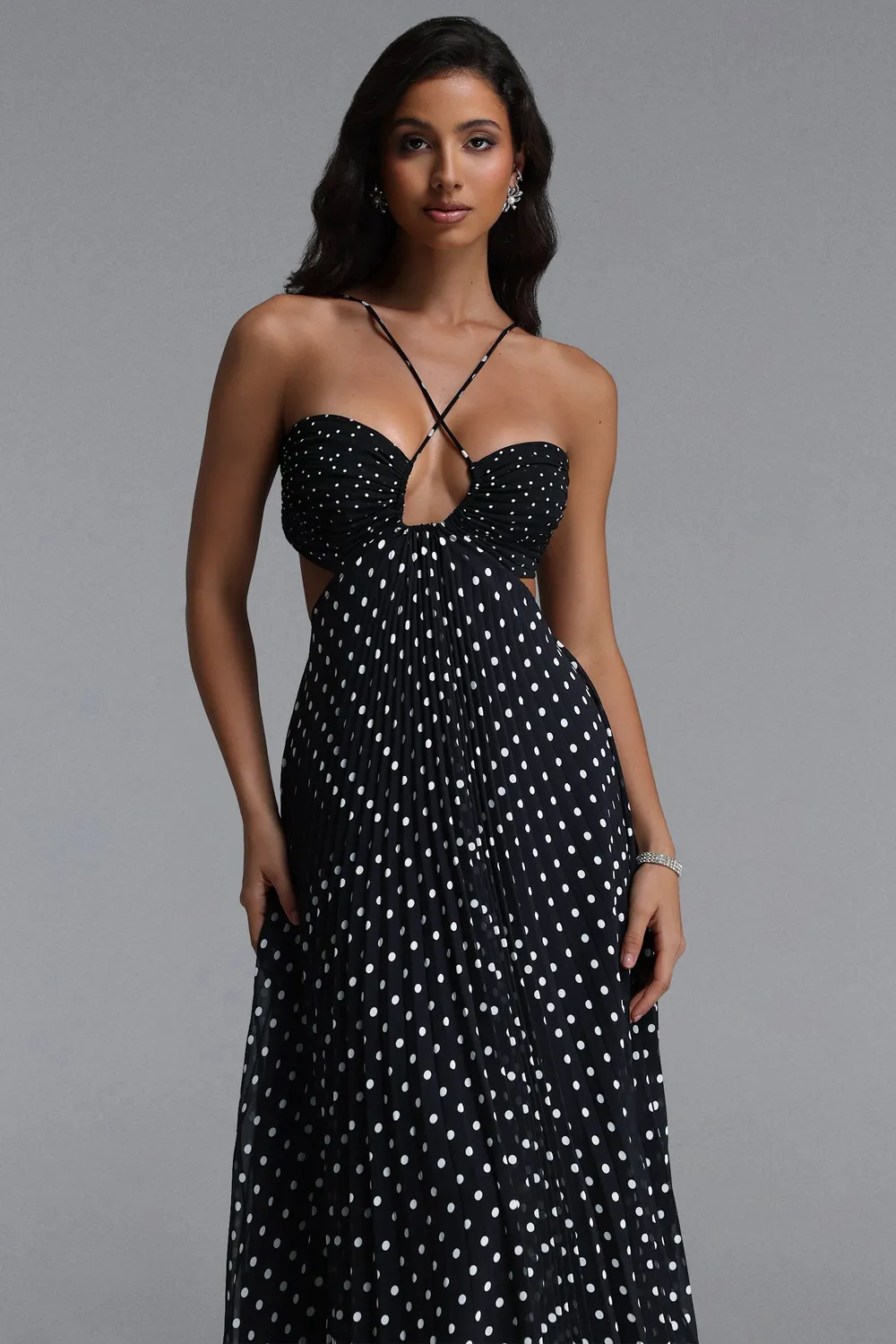 Bella Barnett Loka abito maxi nero M pois plissettato