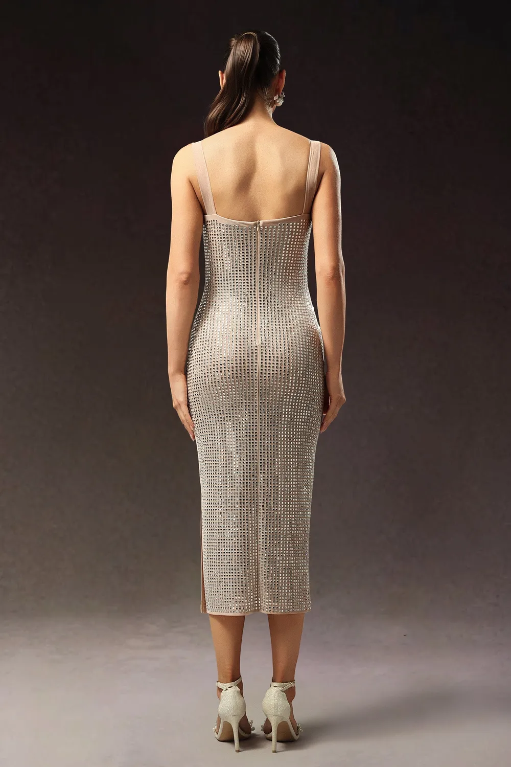 Bella Barnett Logan Diamond abito midi oro strass