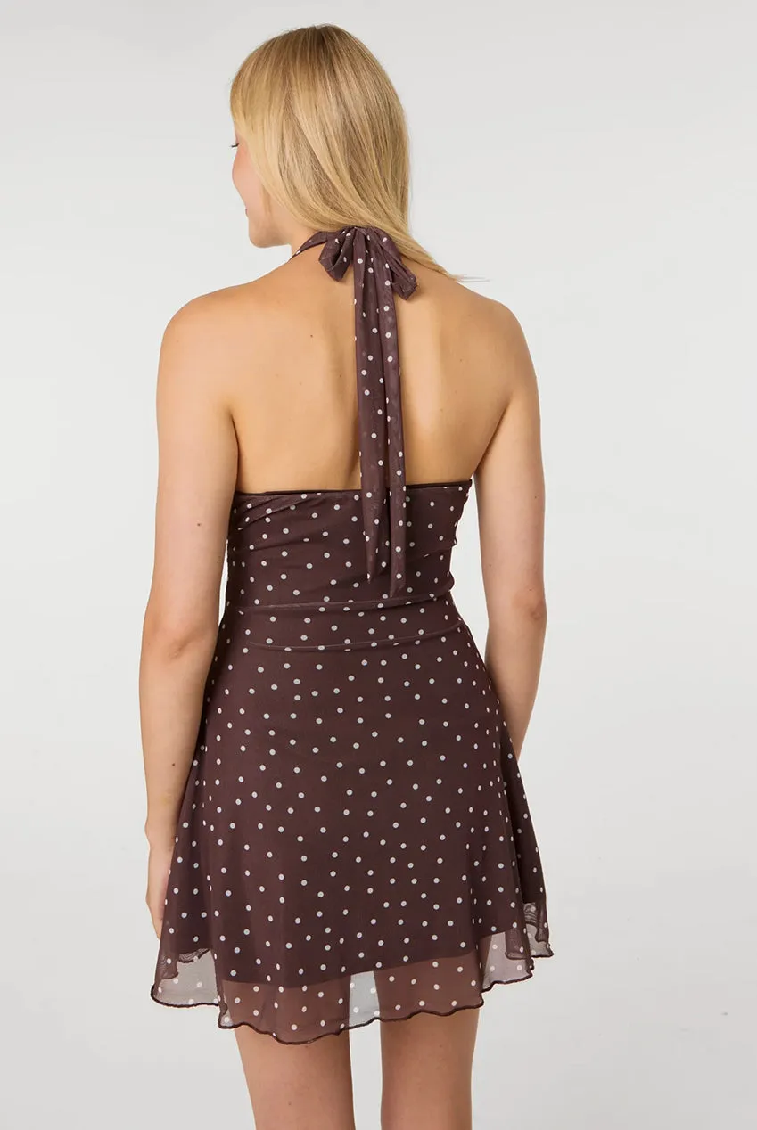 Pink Vanilla Abito Mini Cioccolato Pois Halter