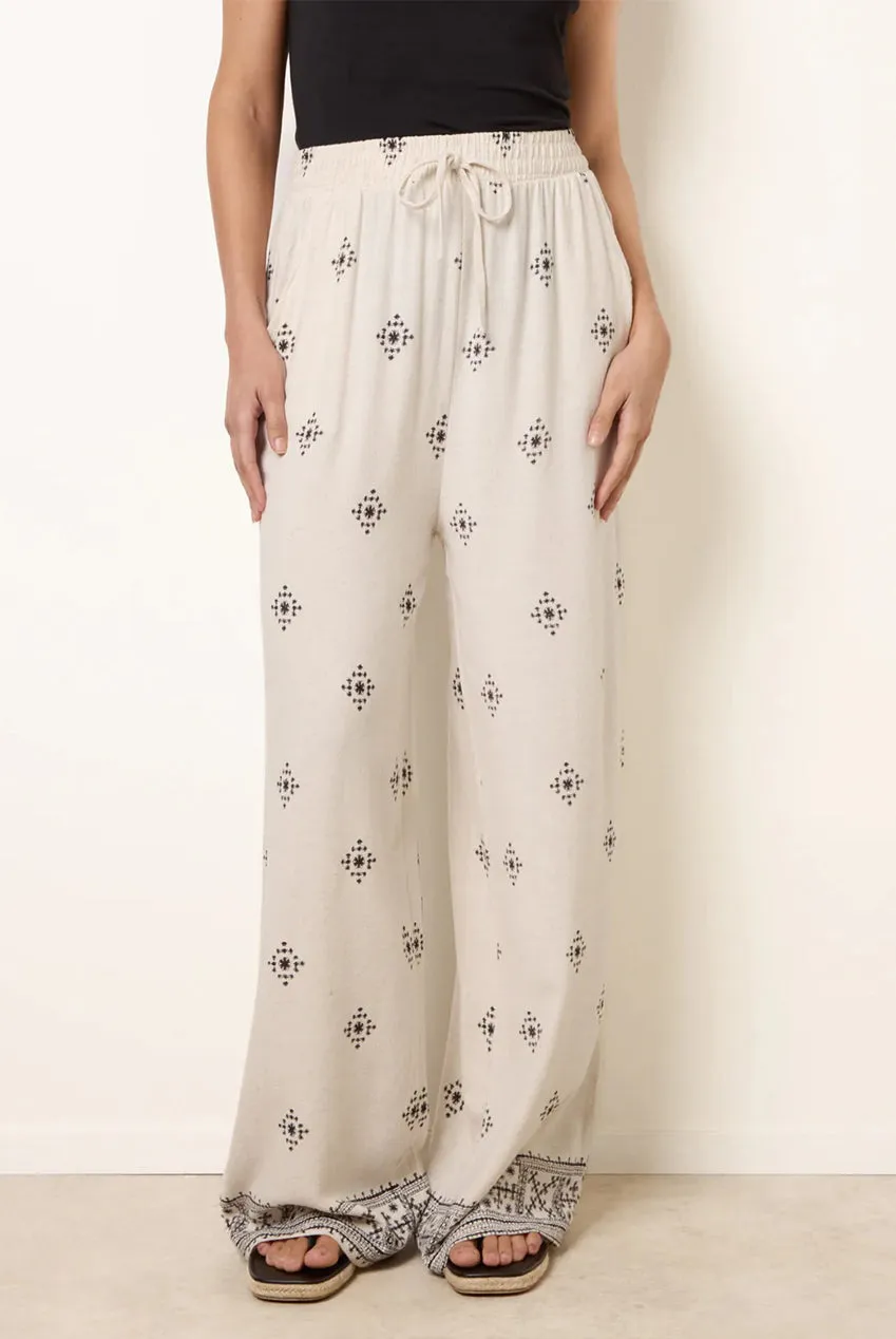 Blue Vanilla pantaloni ricamo all over stone S/M gamba larga