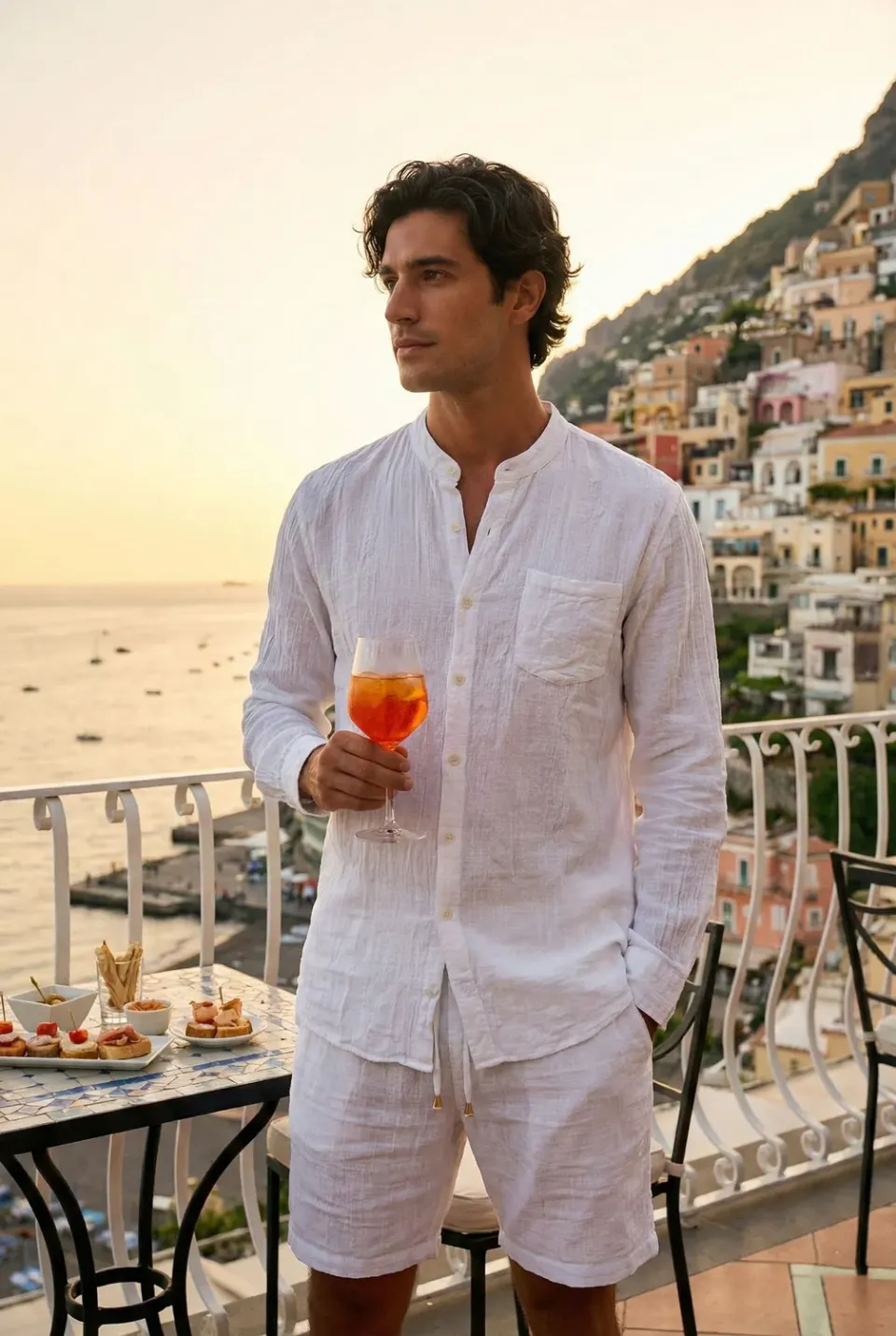 Antica Sartoria FC311 camicia coreana blu lino cotone