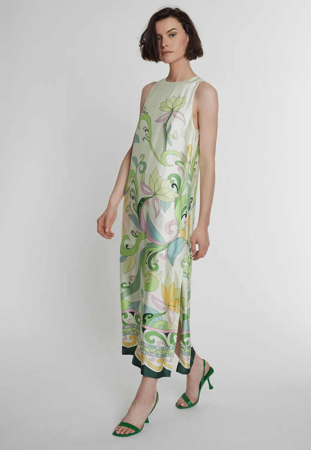 Ana Alcazar Pecasa abito maxi raso menta fiori