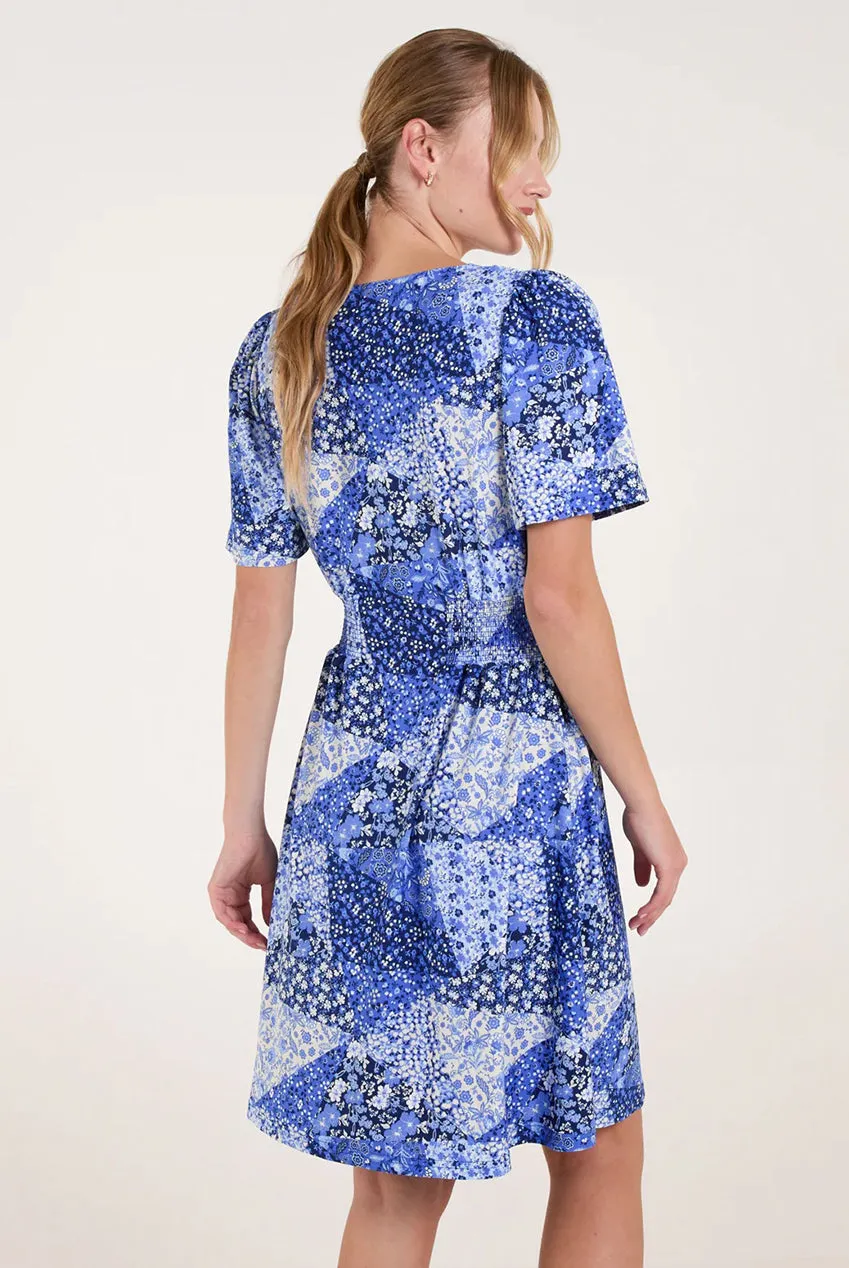Blue Vanilla Patchwork Mini abito blu fantasia maniche corte