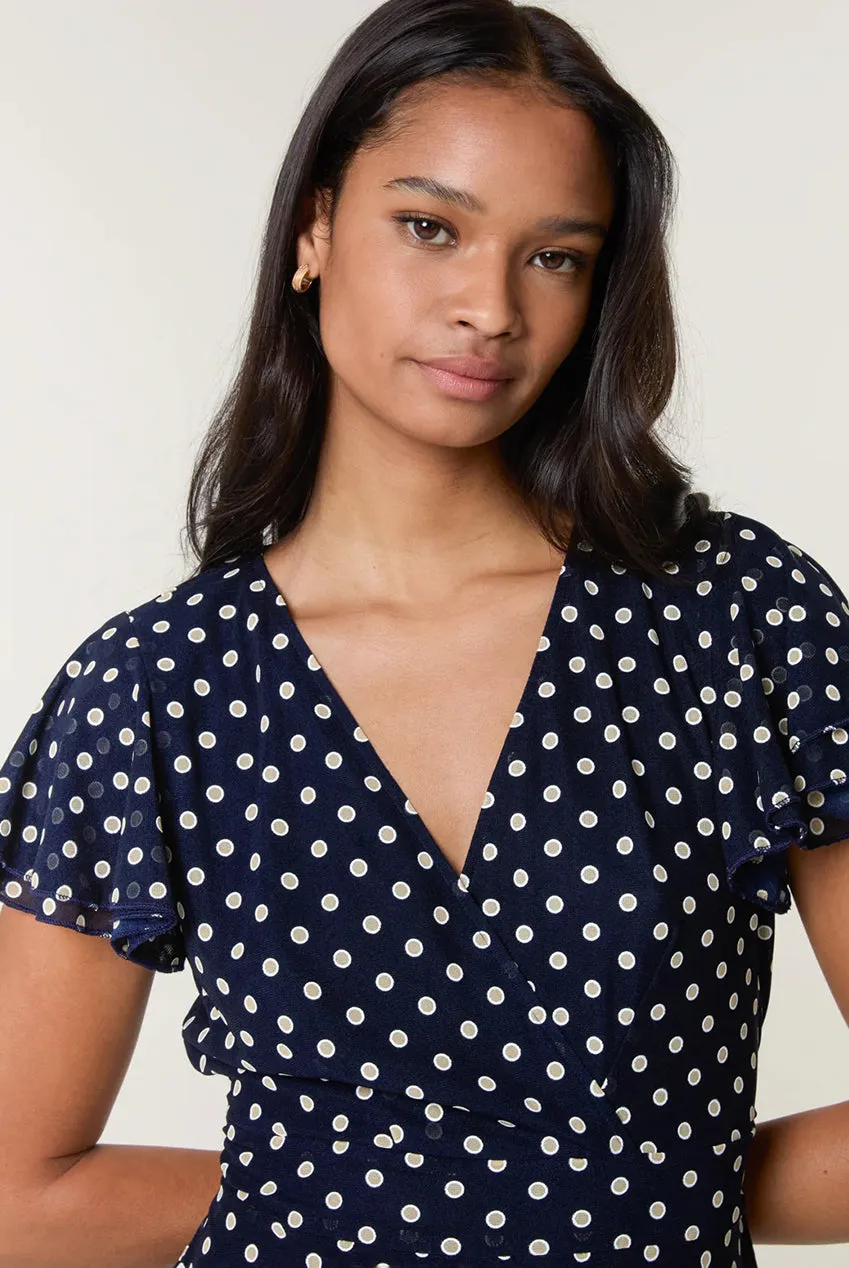Blue Vanilla Polka Dot Mesh abito navy M pois incrociato