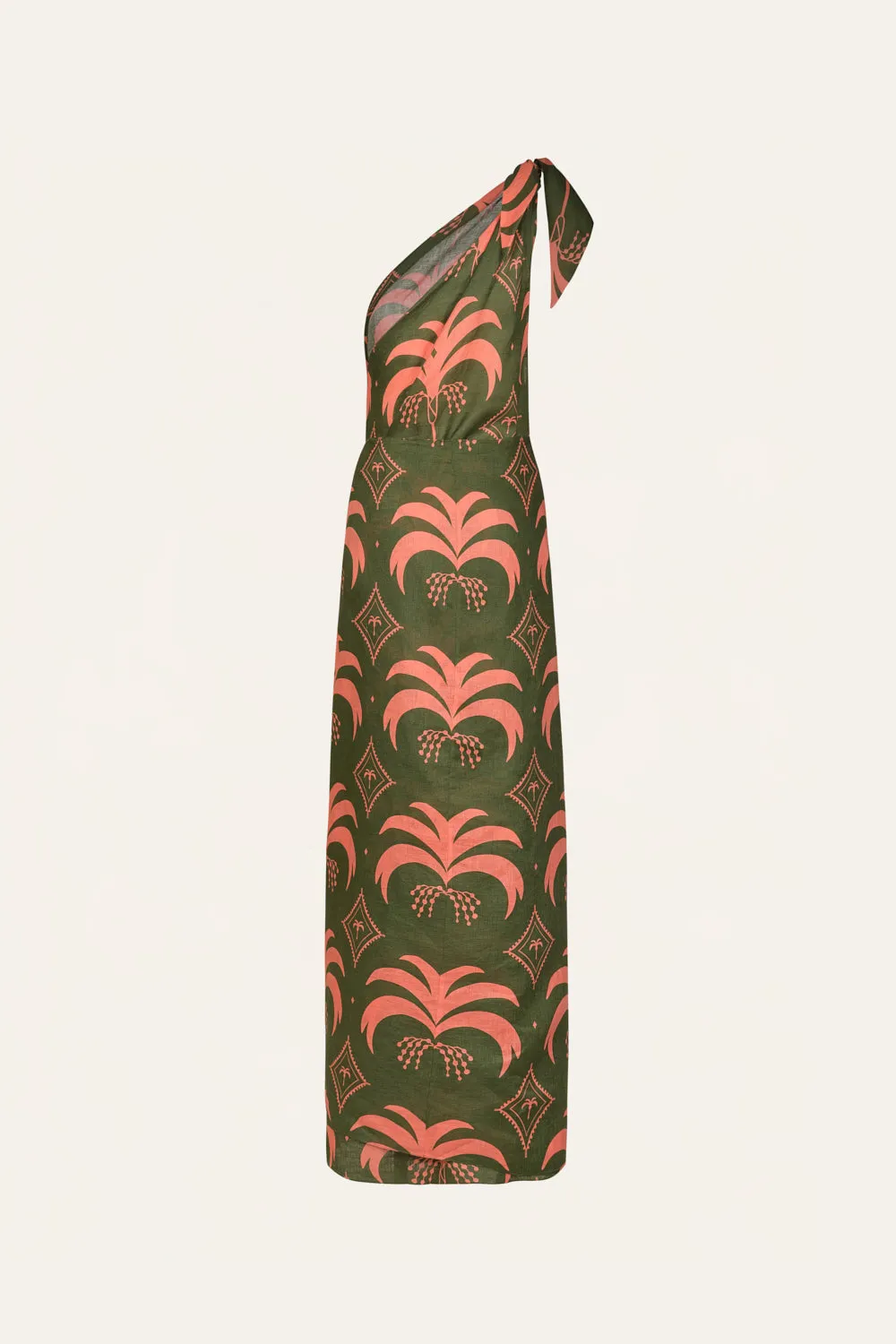 Johanna Ortiz Seaweed abito lino verde pesca con pareo
