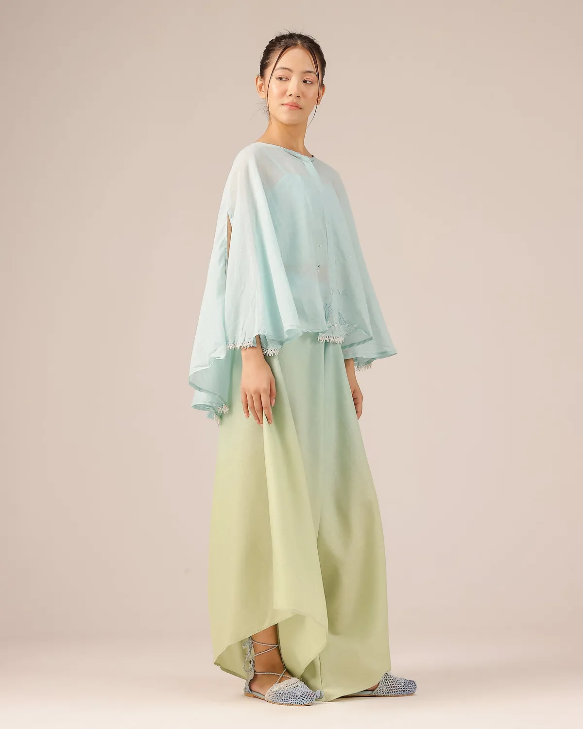 Our Dve Golden Dune coordinato top palazzo blu lino