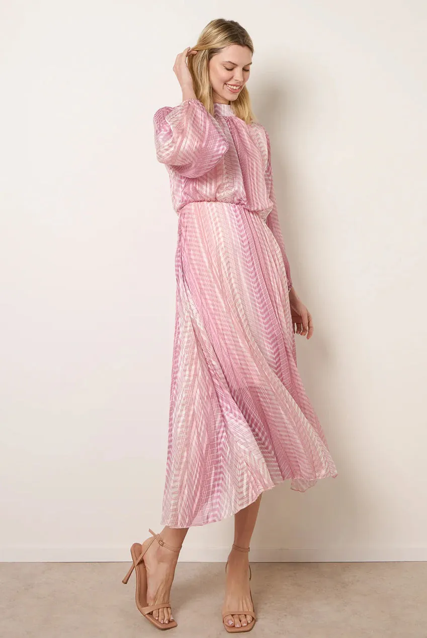 Blue Vanilla abito plissettato rosa zig-zag collo alto S