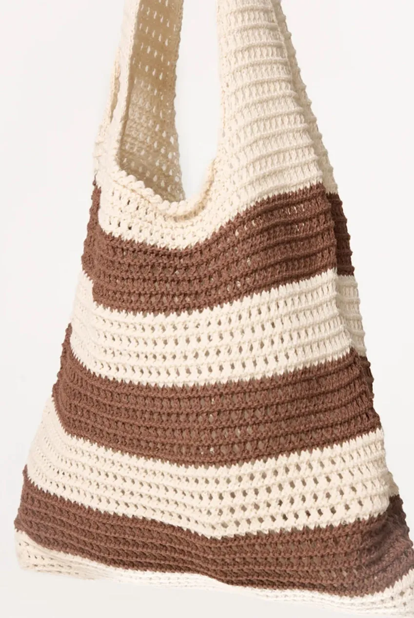 Pink Vanilla Crochet Stripe borsa marrone uncinetto spiaggia