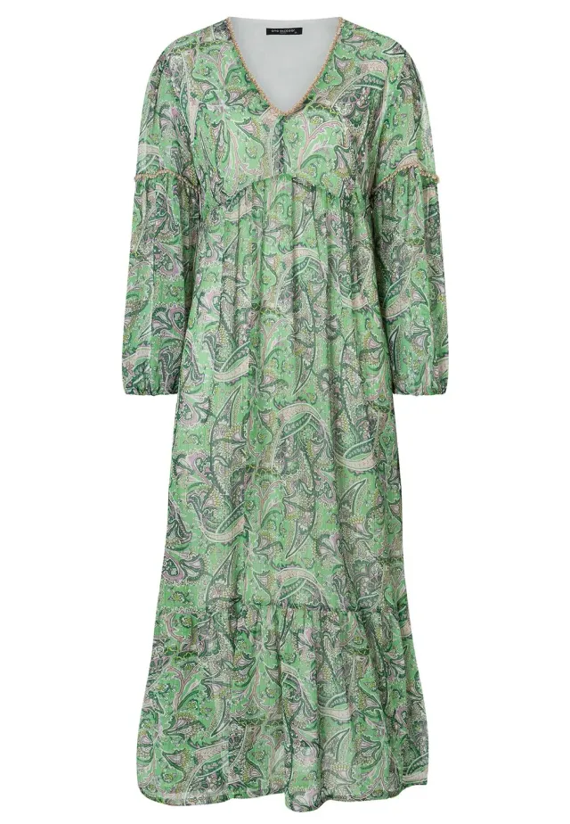 Ana Alcazar Zesani abito maxi chiffon verde paisley