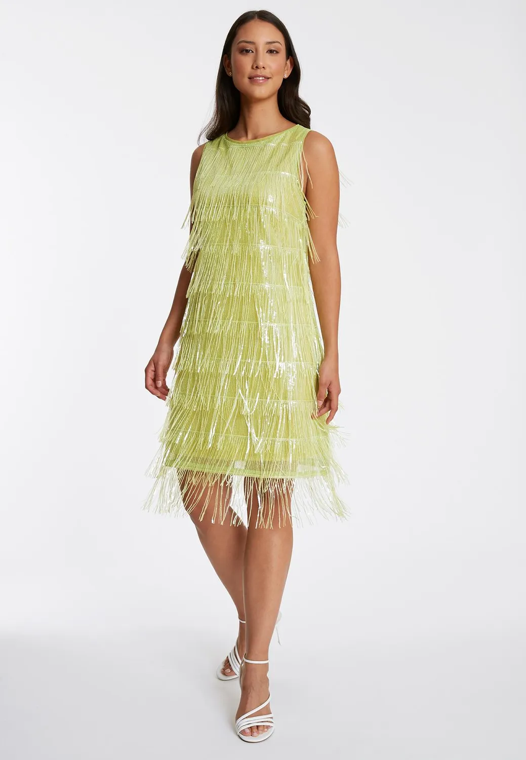 Ana Alcazar Riba abito paillettes lime corto frange
