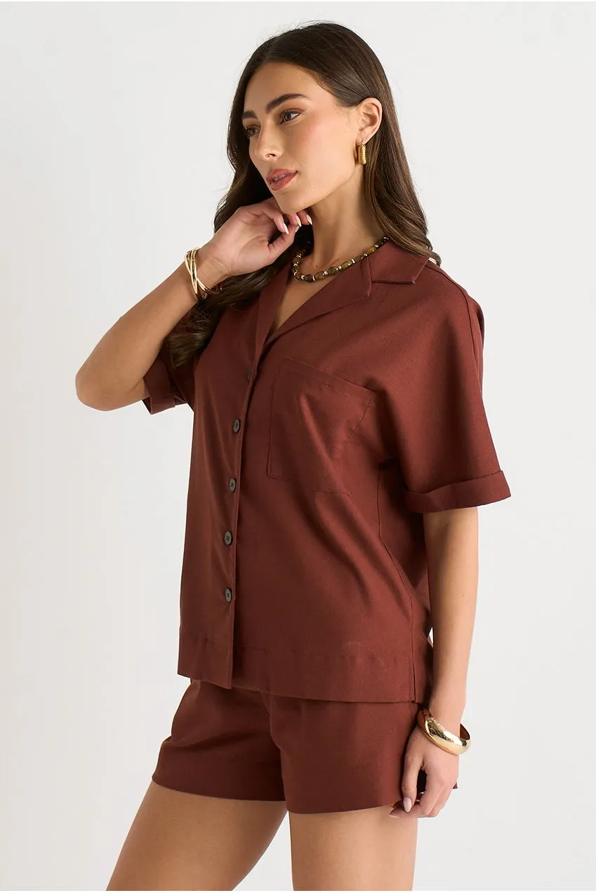 Gini London GL2027B camicia over cioccolato lino