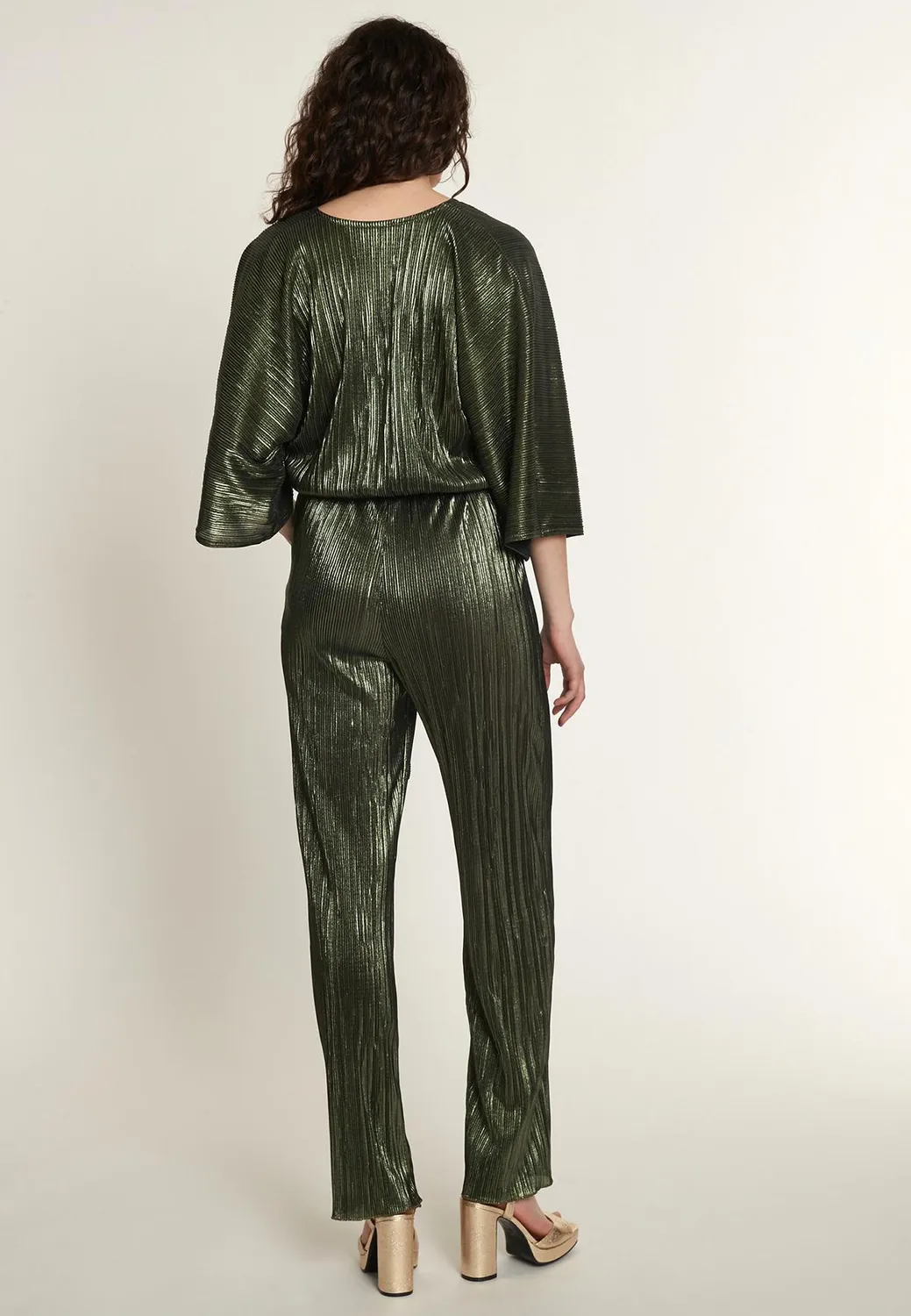Ana Alcazar Ogrea tuta lunga verde oliva plissettata