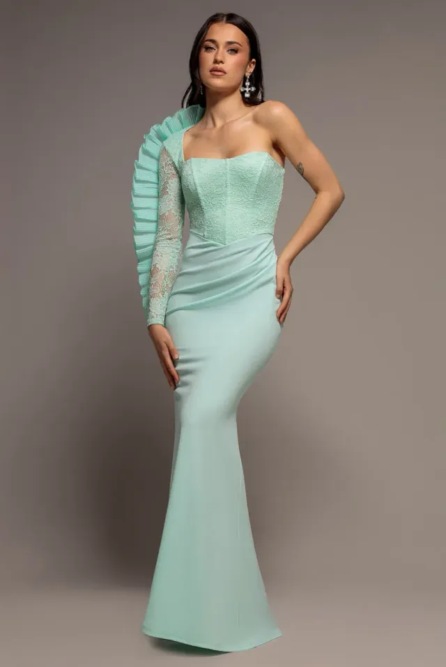 Goddiva Organza Fan abito pizzo menta 10 monospalla