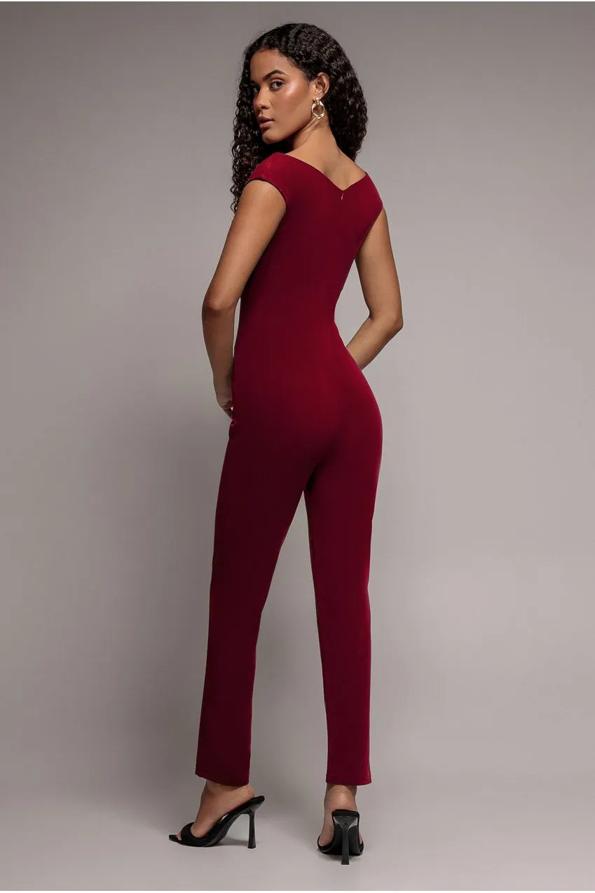 Goddiva Scuba Crepe tuta bardot vino wrap