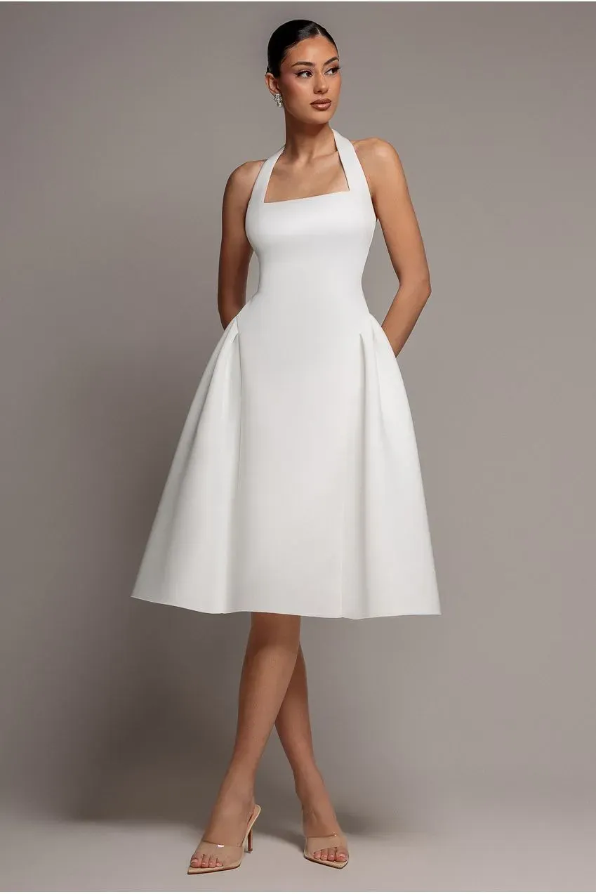 Goddiva DR5107 Abito Midi Corsetto Bianco Halter