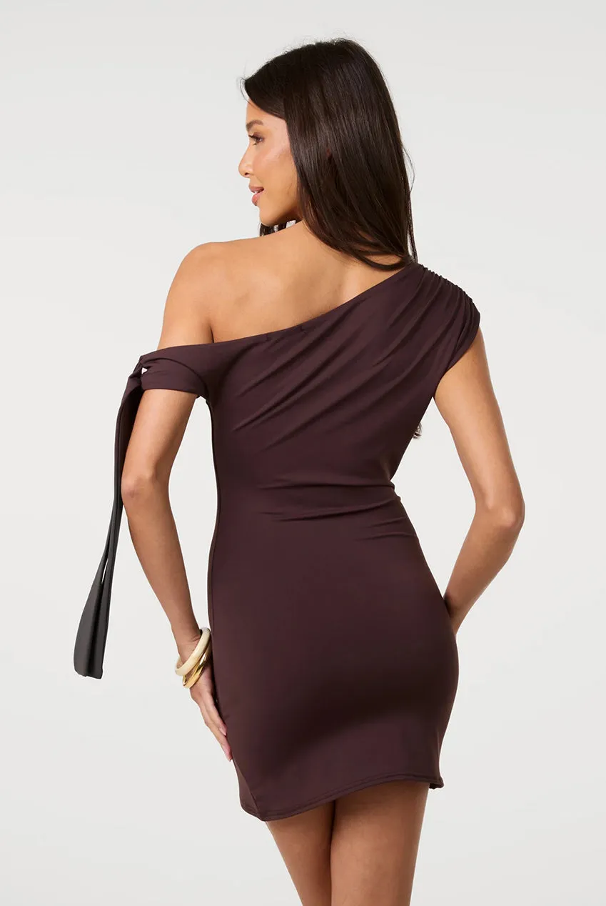 Pink Vanilla Asymmetric Tie Sleeve abito mini cioccolato