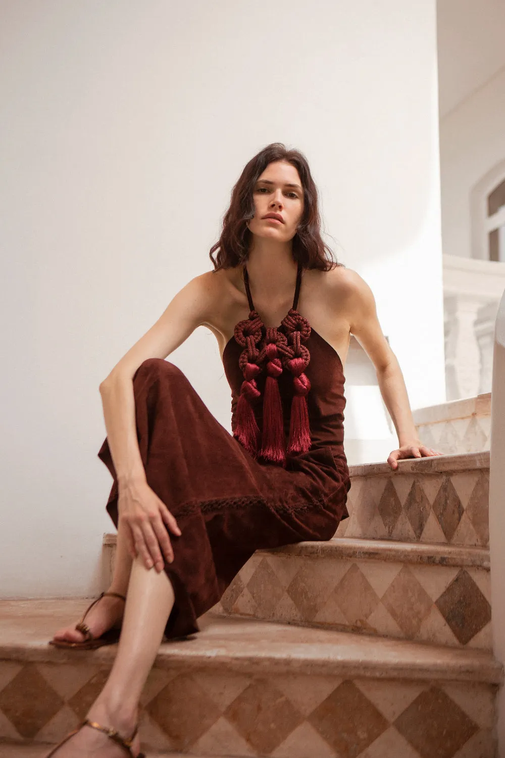 Johanna Ortiz El Buque gonna midi pelle marrone