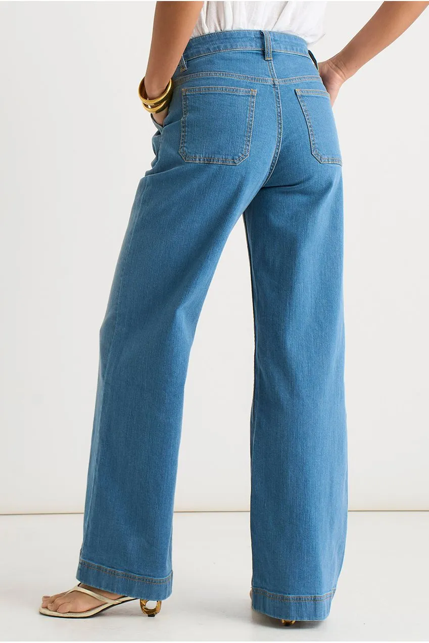 Gini London Blue Pleat Wide Leg jeans blu gamba larga