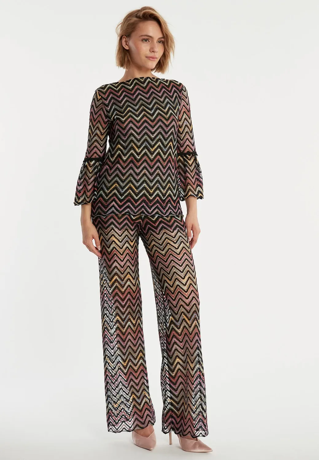 Ana Alcazar Zekini pantaloni maglia traforata neri