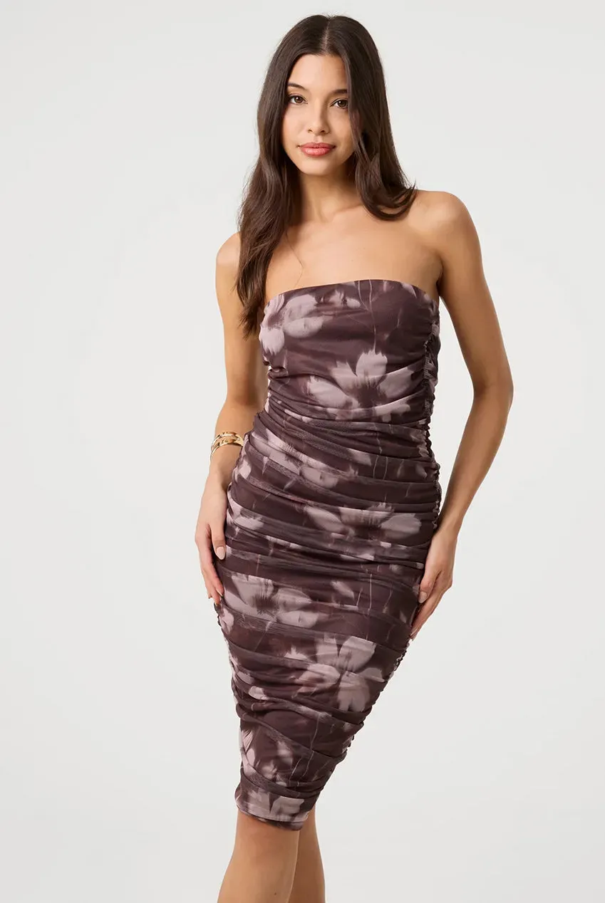 Pink Vanilla Abito Midi Floreale Bodycon Marrone M elasticizzato