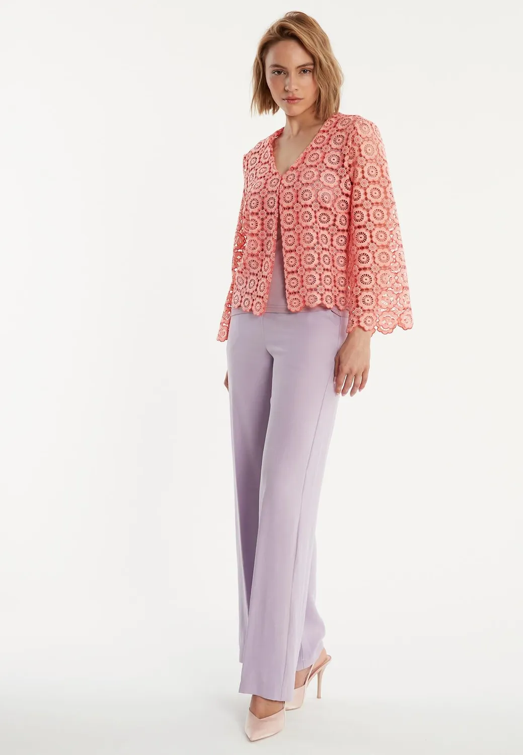 Ana Alcazar Zaha giacca in pizzo rosa corallo
