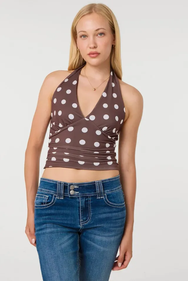 Pink Vanilla Polka Dot top halter marrone