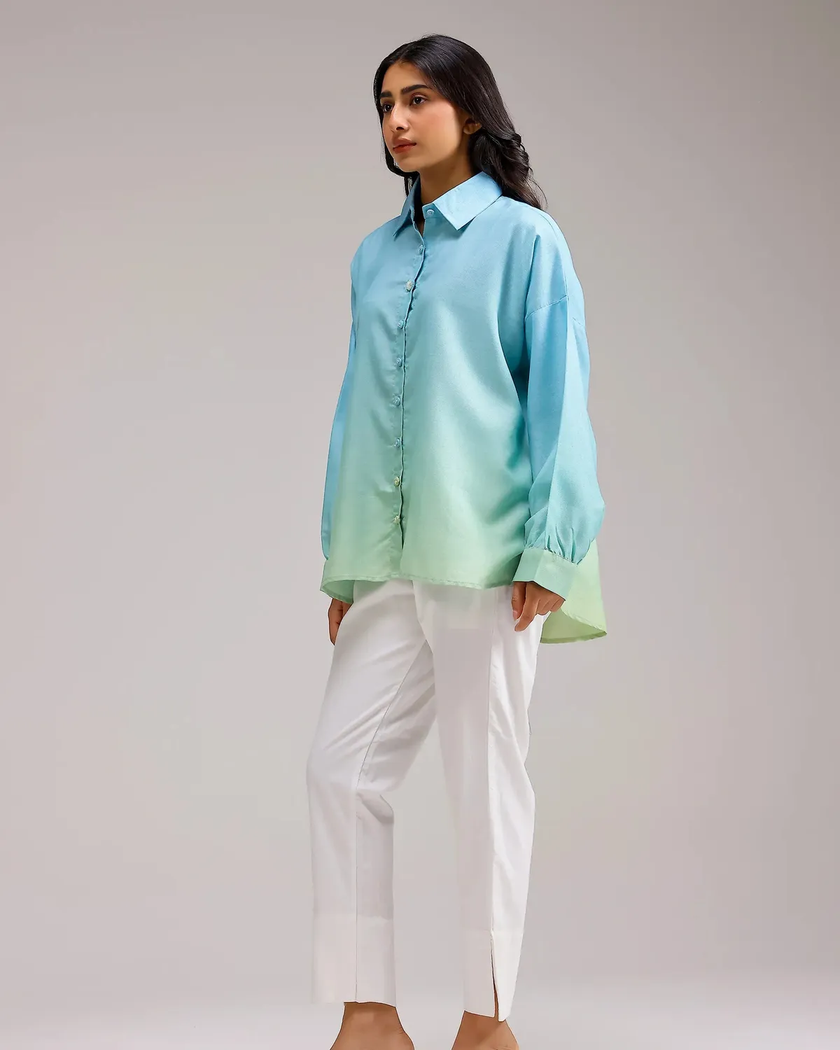 Our Dve Saanjh Sea Mist Shirt camicia menta sfumata