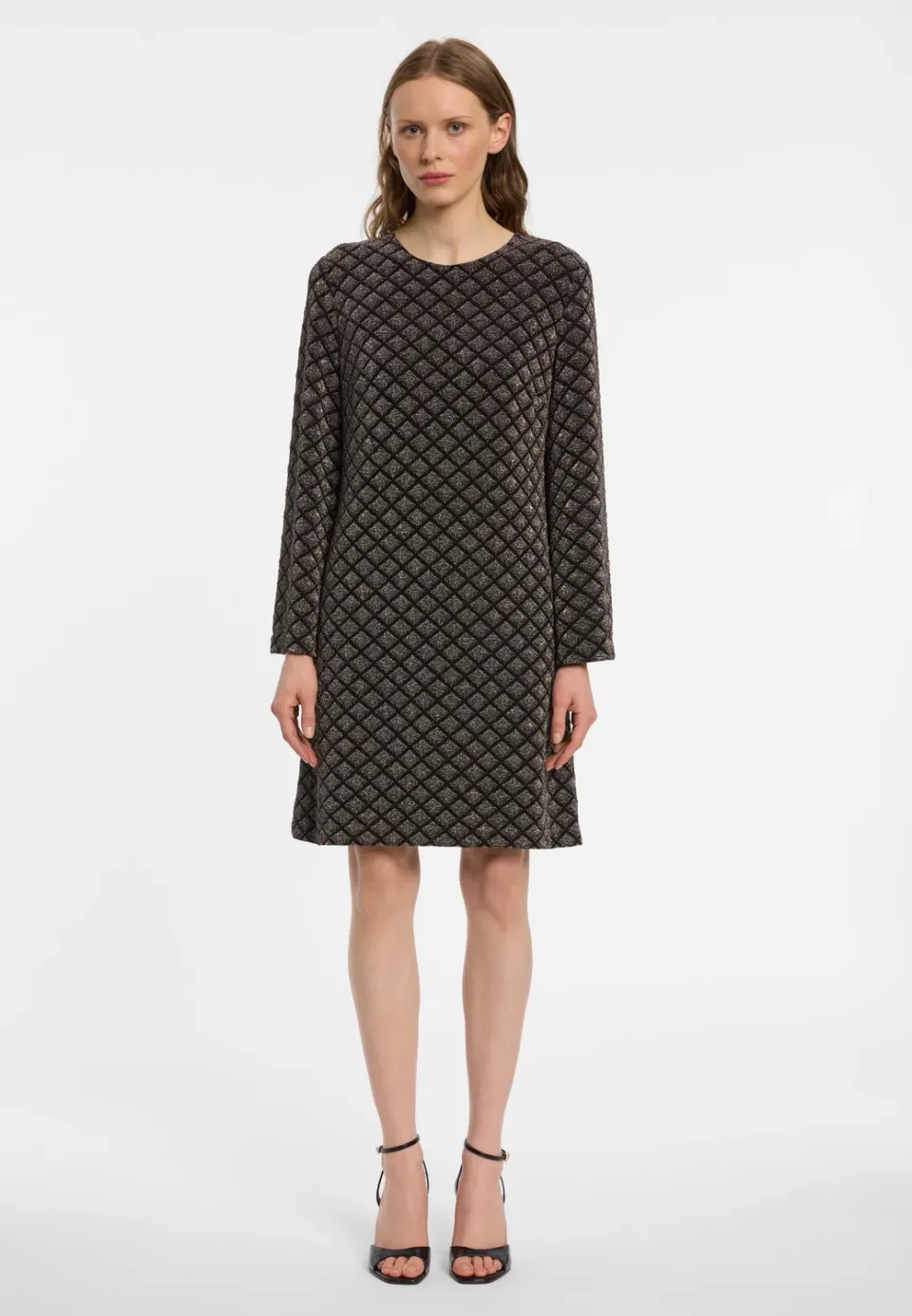 Ana Alcazar Enalux abito lurex nero rombi verde oro