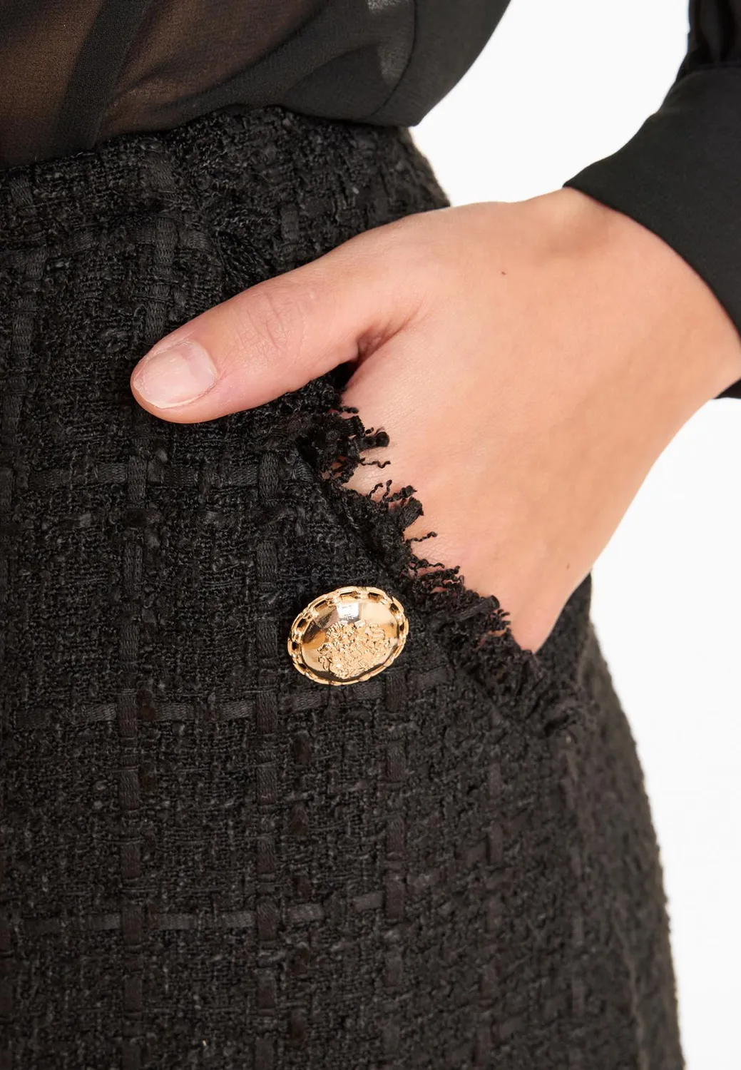 Ana Alcazar Abero gonna boucle nera bottoni oro