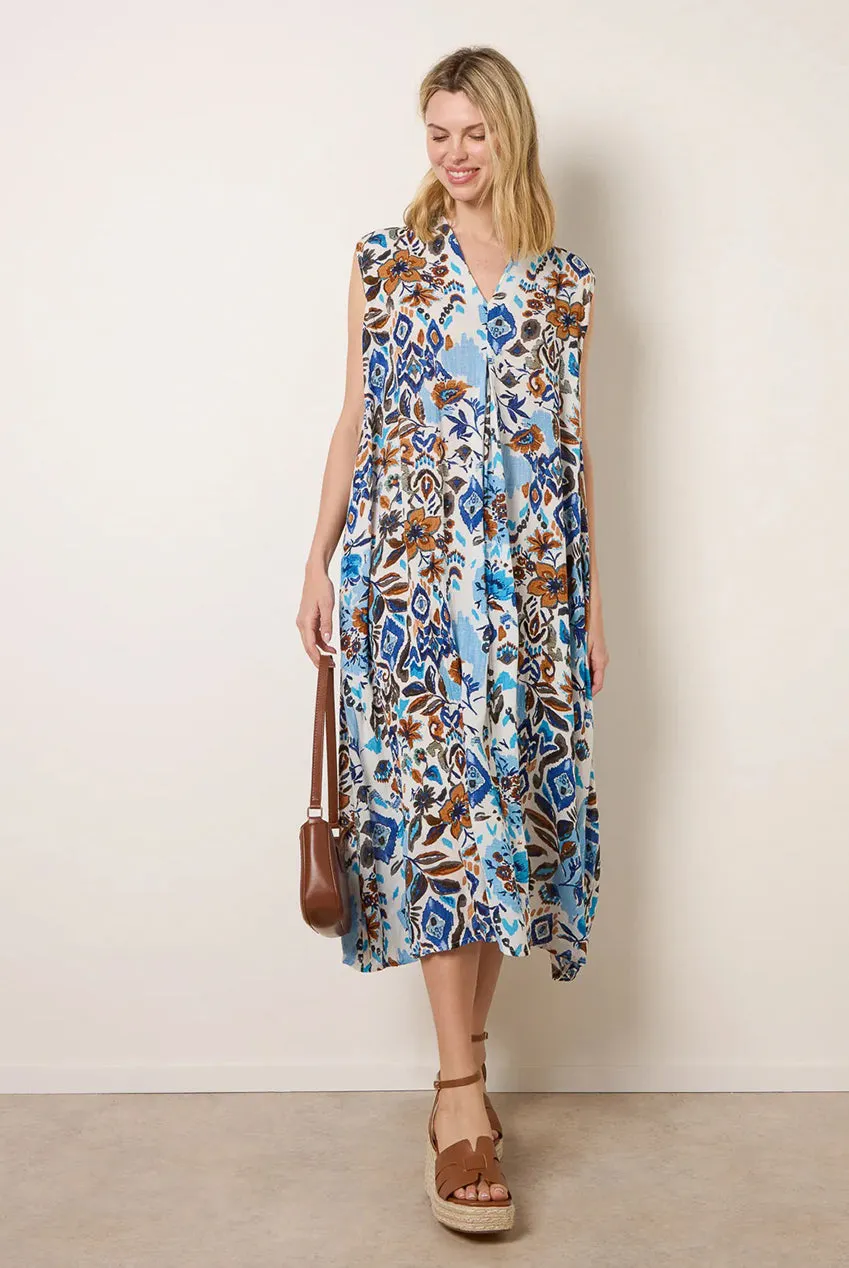 Blue Vanilla vestito maxi blu floreale scollo V