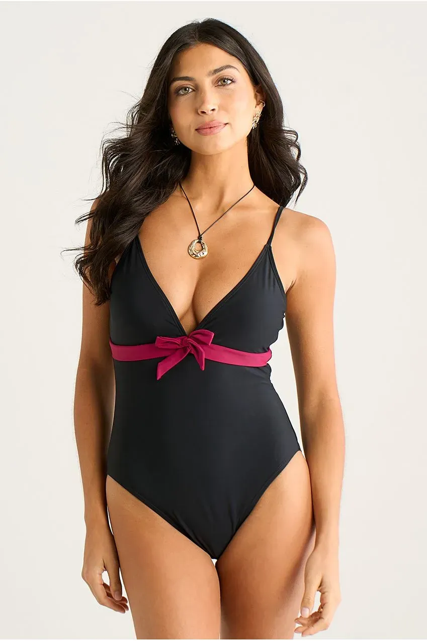 Gini London Contrast Band costume intero nero scollo a V