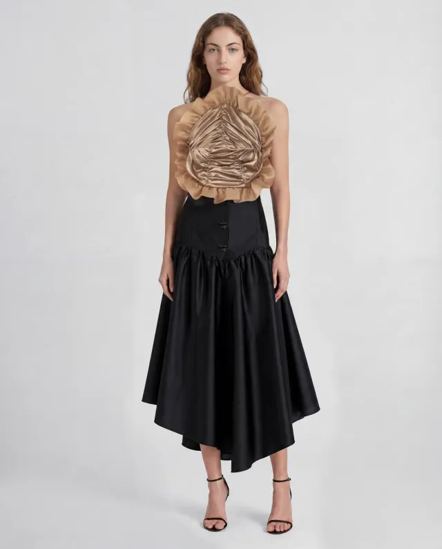 Violante Nessi Royal top beige seta satin e organza