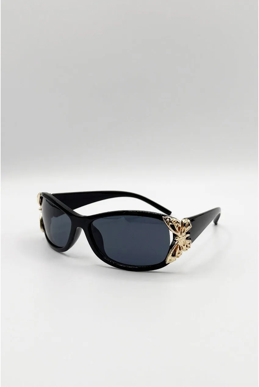 SVNX Vintage Wrap Around occhiali da sole neri farfalla