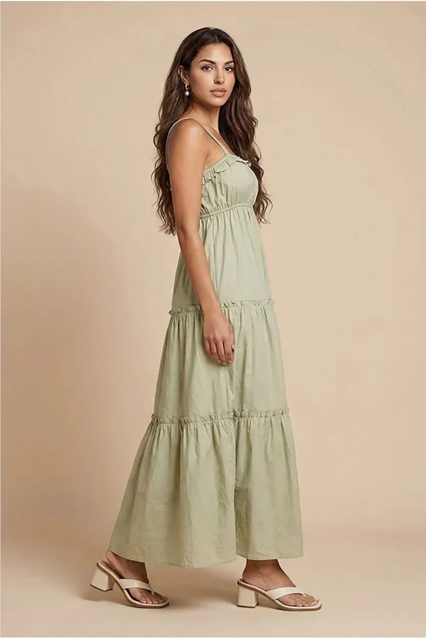 Urban Bliss Ruched abito maxi salvia balze leggero
