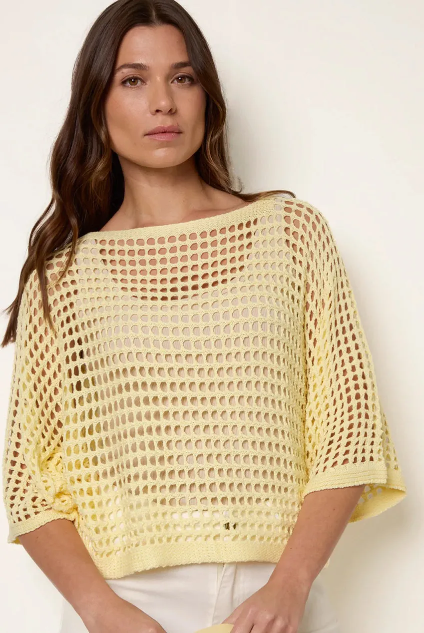 Blue Vanilla top rete girocollo giallo limone S/M