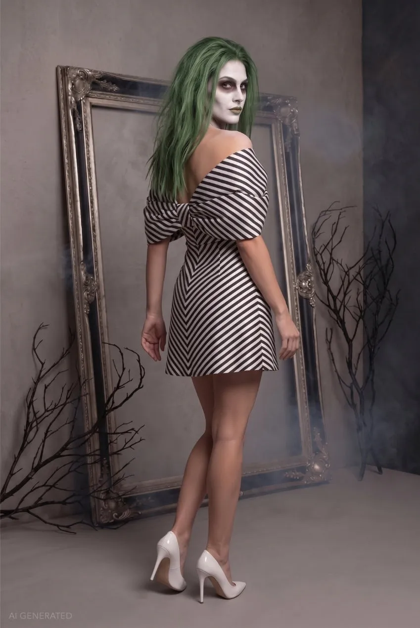 Goddiva costume Halloween mini righe nero bianco