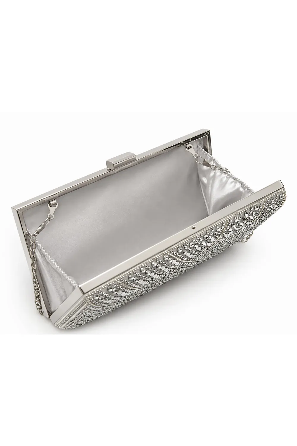 Double Second Rhinestone Box Clutch pochette argento con strass