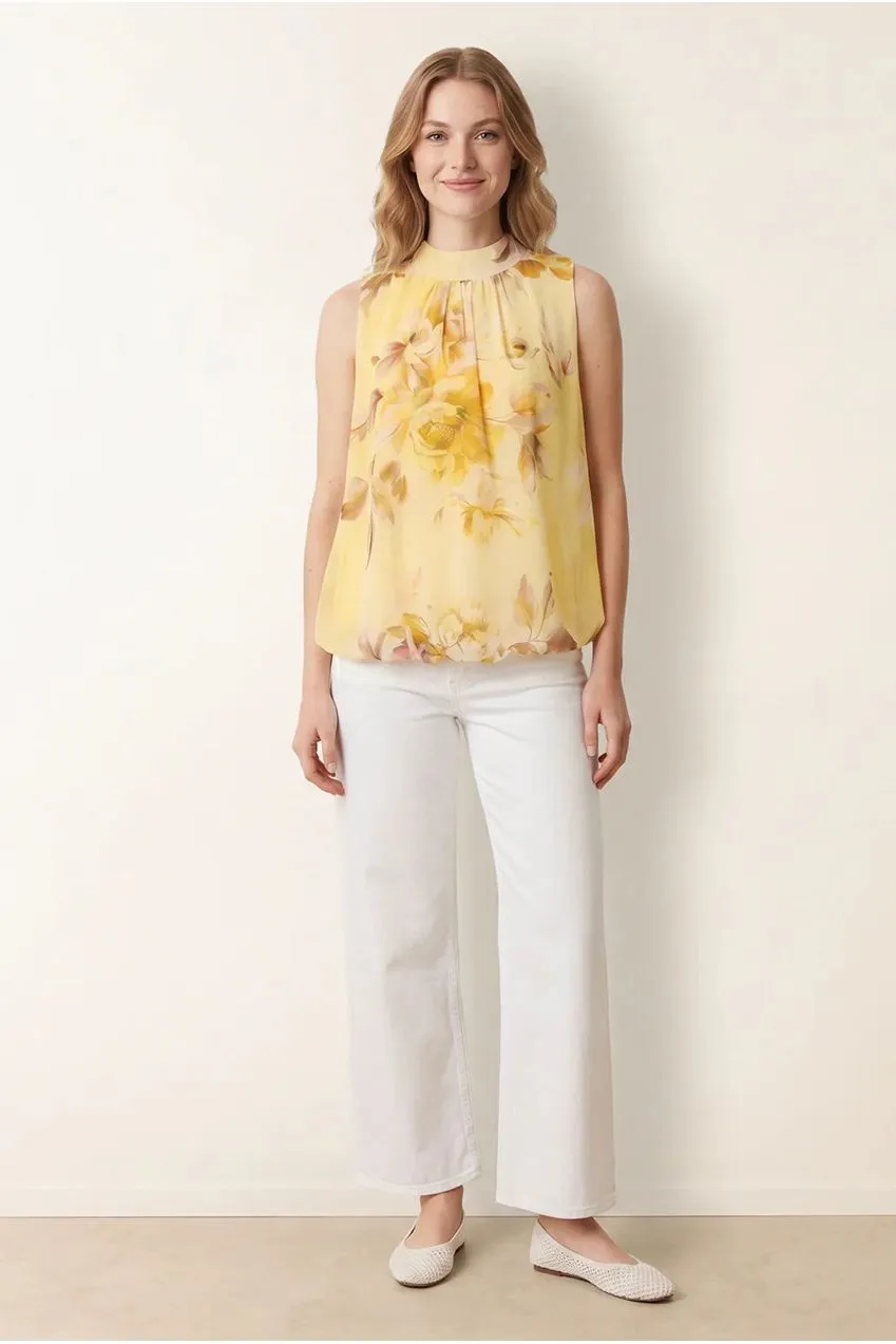 Blue Vanilla High Neck Puffball blusa limone smanicata