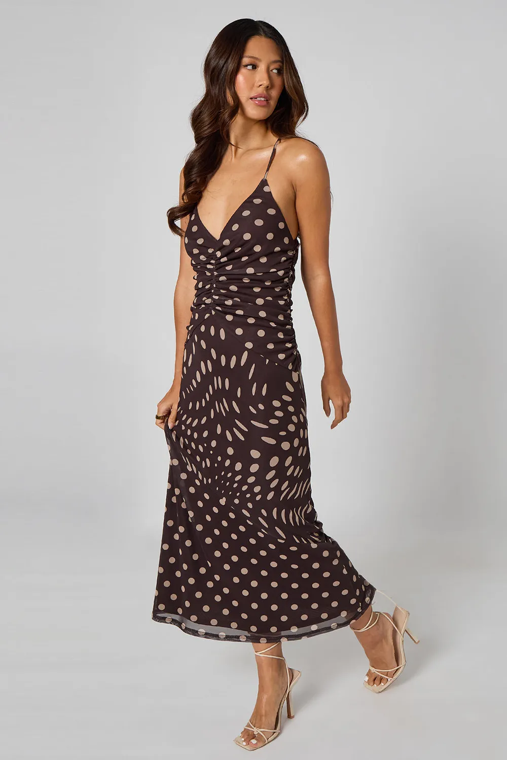 Goddiva Urban Bliss Spot Ruched abito cioccolato pois