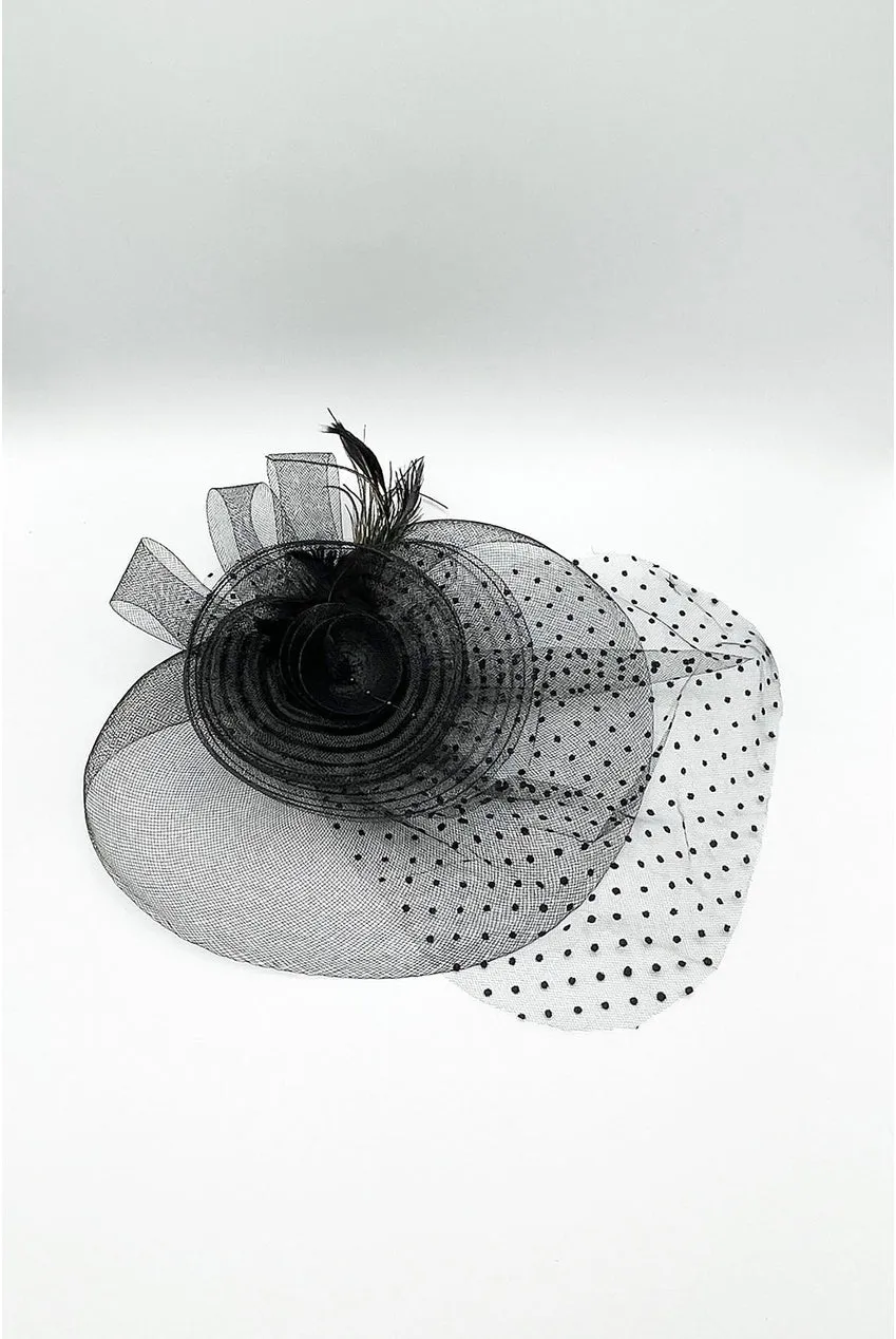 SVNX Feather Polka Veil fascinator nero velo pois