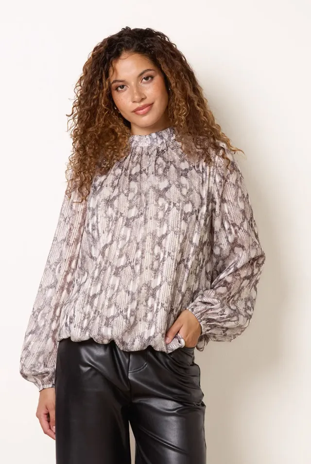 Blue Vanilla blusa beige pitonata strass manica lunga