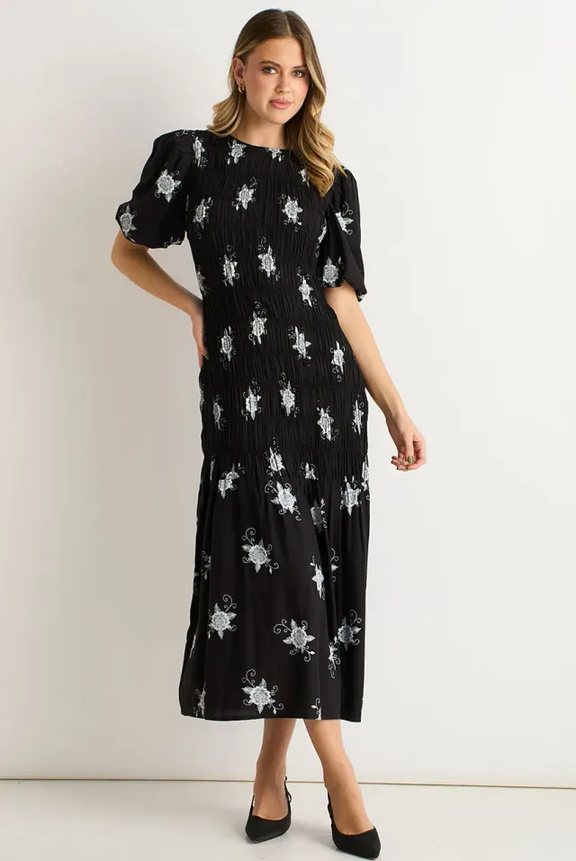 Gini London Paisley Ruched abito midi nero paisley
