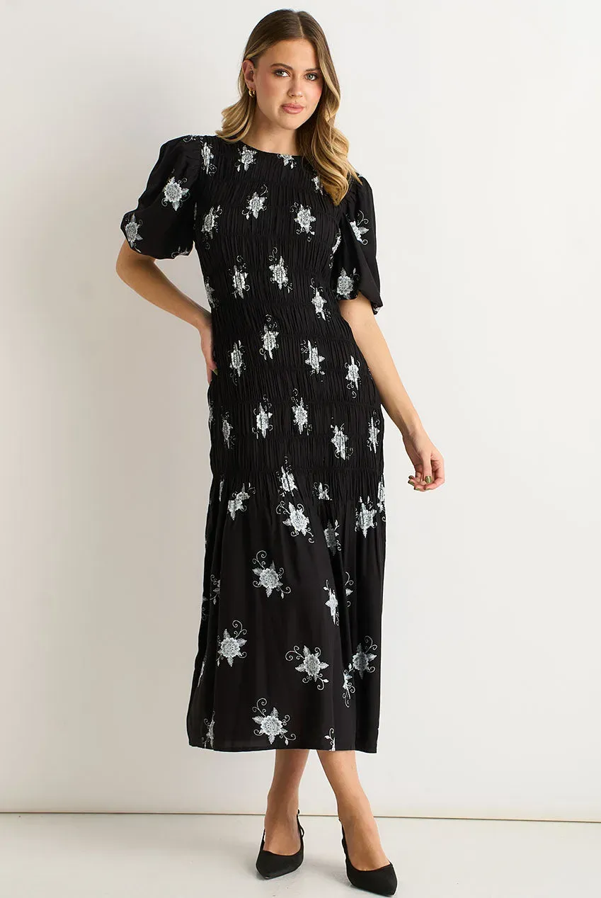 Gini London Paisley Ruched abito midi nero paisley