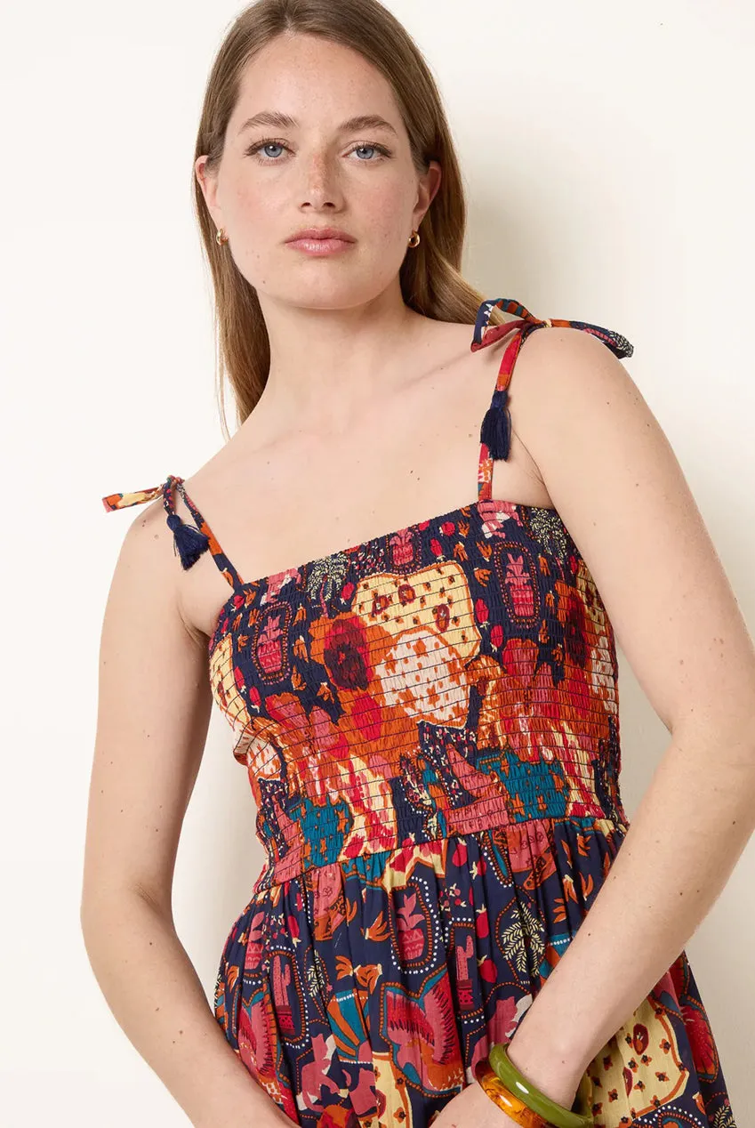 Blue Vanilla Bold Print Shirred Waist vestito midi navy fantasia