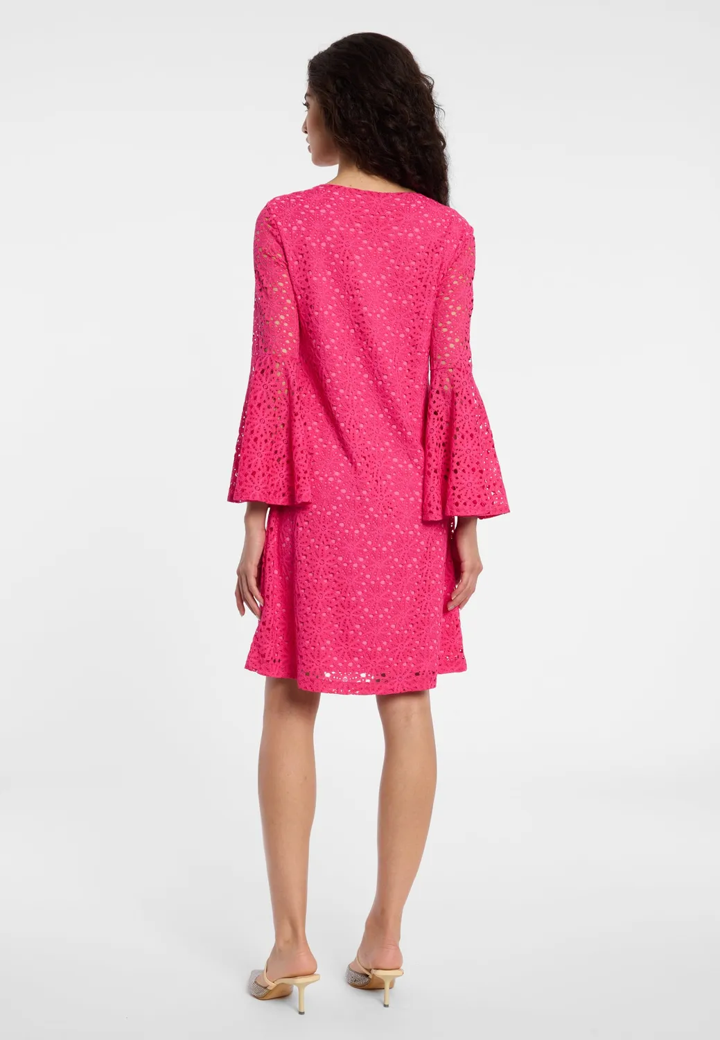 Ana Alcazar Dalis abito pizzo fucsia maniche tromba