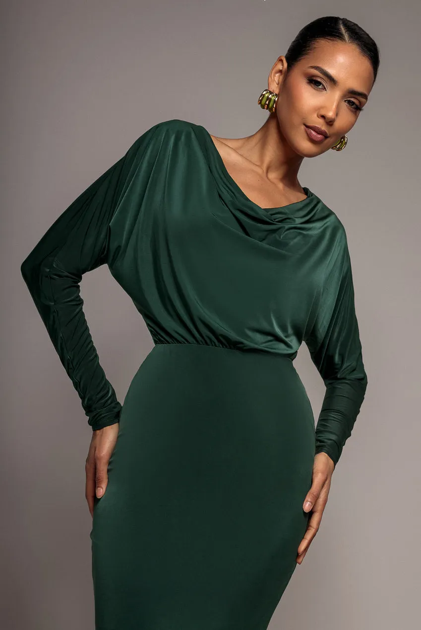 Goddiva Blouson Kimono abito verde pino lungo reversibile